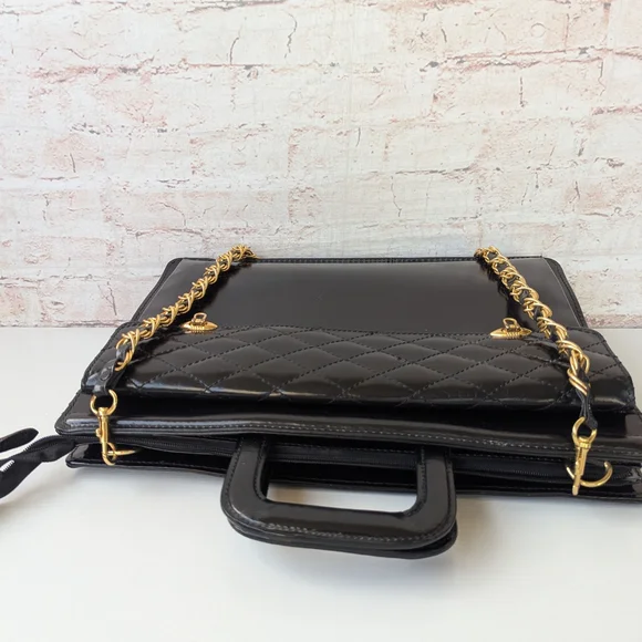 Black Quilted Leather Bag with Gold Chain - Picture 9 of 12